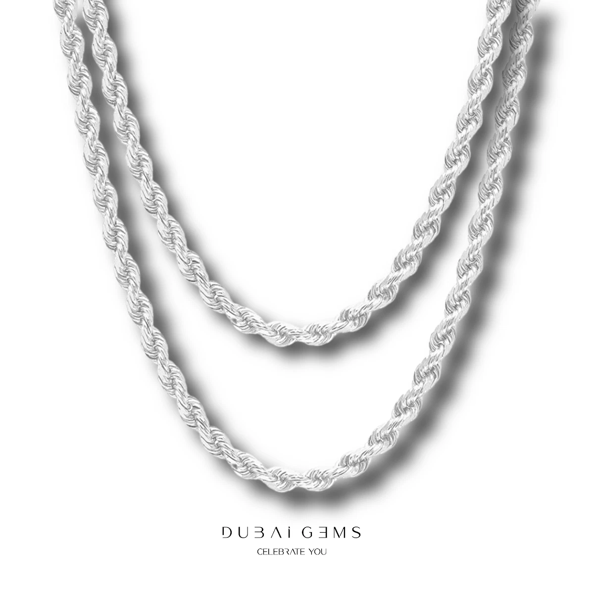White Gold Finish 24 and 20 inch Mens Classic 4mm Rope Chain