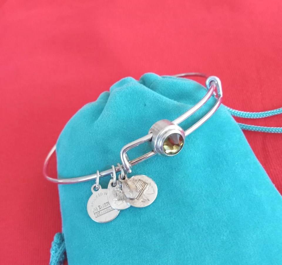 2014 Alex And Ani EnergyWith Green Peridot Silver Charms Bangle Bracelet . - Image 3 of 3
