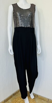 Vtg John Roberts Petite Black Gold Paillettes High Rise Jumpsuit Size M/L? EUC