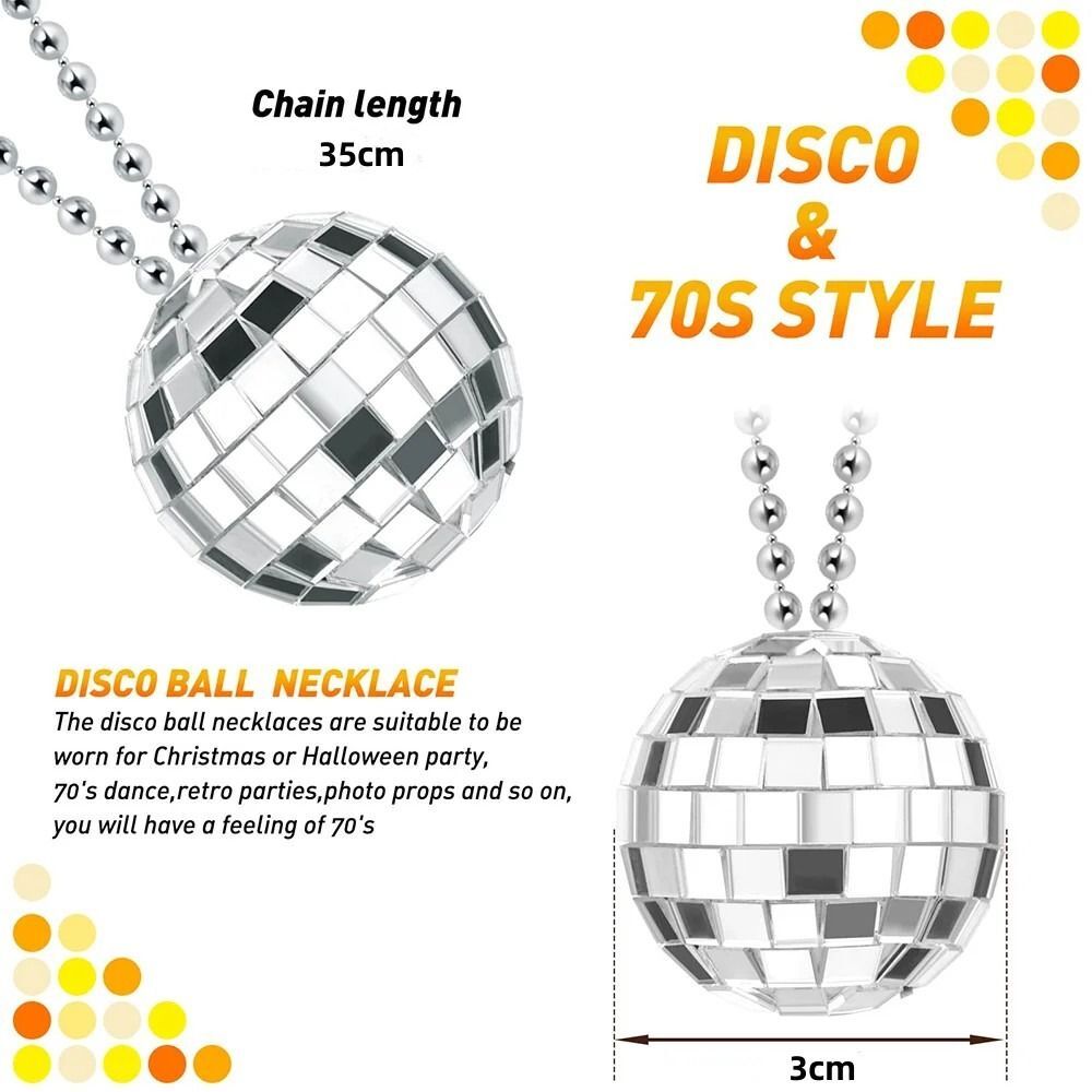 5pcs 70s 80s 90s Disco Balls Necklaces Silver Mirror Balls Necklace