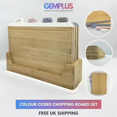 GEM+ | Premium Natürliche Bambus Farbkodierte Schneidebrett Set Gemüse Fleisch 3/4 Stück