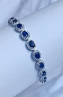 Blue Sapphire Oval Zircon Halo Bracelet 925 Sterling Silver Handmade Jewelry