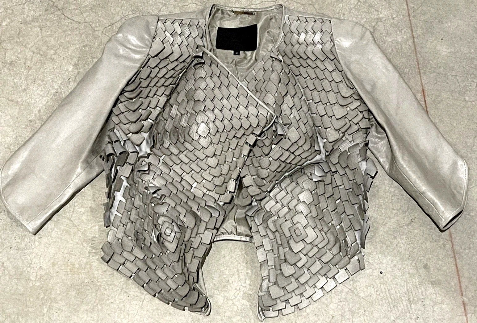 Giorgio Armani — Giorgio Armani Leather Applique Embroidered Dove Gray Greige Jacket US 2 4 IT 40