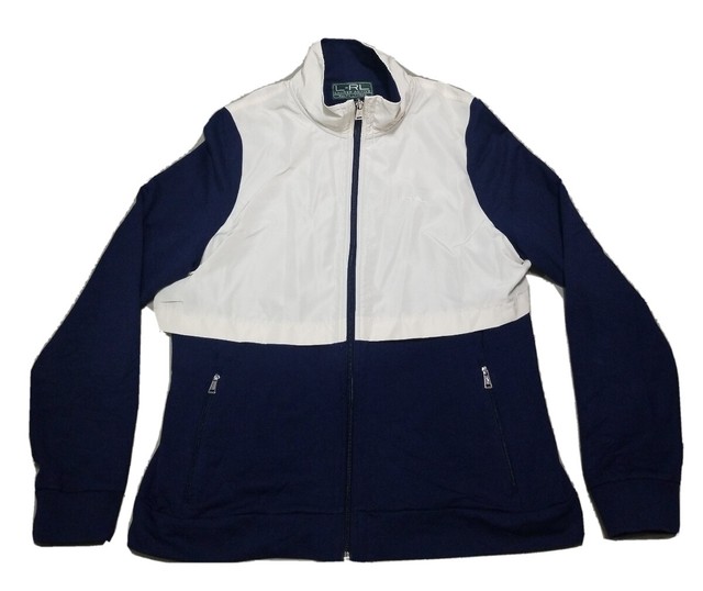 Womens LRL Ralph Lauren Active Navy Blue Full Zip Track Jacket Sz L