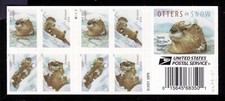 #5651b OTTERS IN SNOW. FOREVER SELF-ADHESIVE PANE.  F-VF NH.