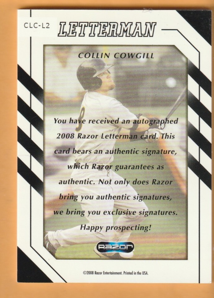 Collin Cowgill AUTO 2008 Razor Letterman Kentucky Wildcats Lexington