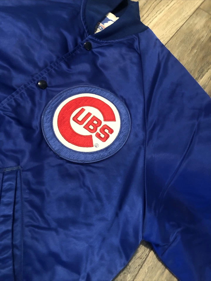Chaqueta de satén vintage de los 80 Starter Chicago Cubs MLB para hombre L azul EE. UU. USADA EN EXCELENTE ESTADO Foto 3 de 4