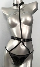Victoria's Secret Open Strappy Black Faux Leather Playsuit Teddy Harness Nwt S