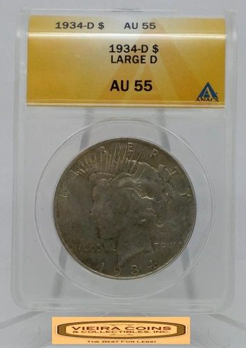 1934-D Large D Peace Silver Dollar, ANACS AU 55 - #B55026