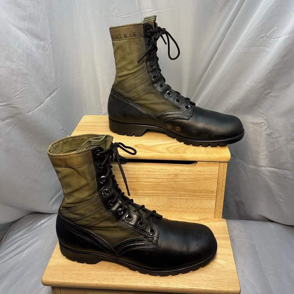 Botas de Combate Wellco USGI Años 60 De Colección Cuero Negro Verde Selva Para Hombre 10 R EE. UU. Foto 2 de 4