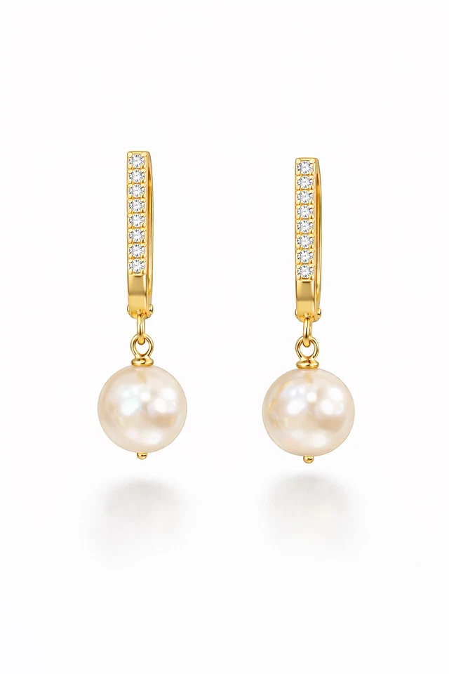 Aurum Lustre Certified Natural Pearl with Diamonds 18ct Gold Earrings - Image 1 of 1