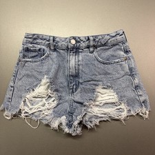 PacSun High Rise Festival Ripped Denim Shorts Button Fly Light Wash Size 26