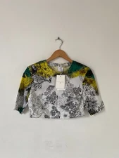 Anamika Khanna H&M Women Top Size Medium White Yellow Floral Crop Blouse 