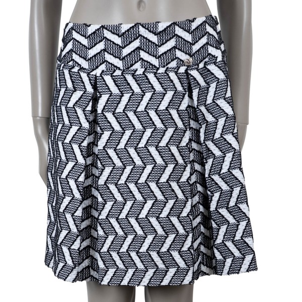 73749 authentisch Chanel schwarz weiß Baumwolle 16S geometrischer Tweed Rock 40 M