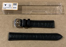 18mm Alligator Grain Genuine Calfskin Leather Watch Band Strap - Black