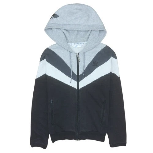 Adidas Womens Grey Full Zip Hoodie Size 12 Colourblock Sweatshirt