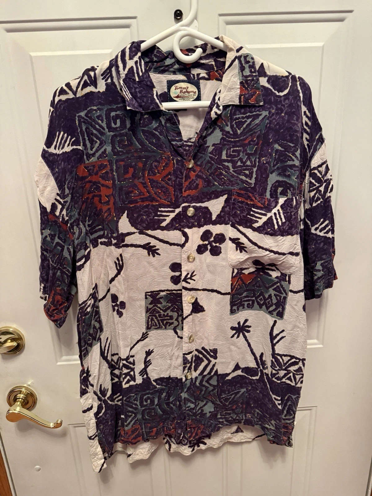 vtg tommy bahama hawaiian shirt 90s Men L Silk Tropical Aztec