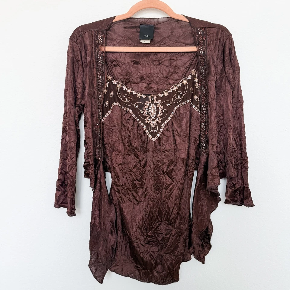 Y2K j.t.b Conjunto Mujer Talla S Cuentas Transparente Cami Cárdigan Bruja Capricho Hada Foto 4 de 4