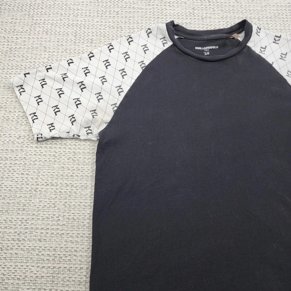 Karl Lagerfeld Paris Shirt Mens Small Black White Raglan Monogram Sleeves Logo - Image 3 of 4