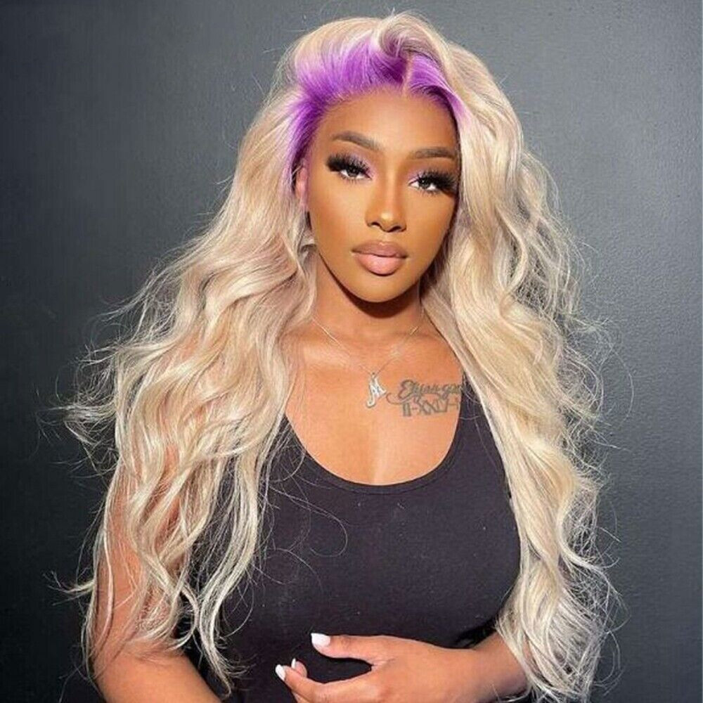 Long Soft Wavy Purple Root Ombre Blonde Human Hair Lace  display picture 3