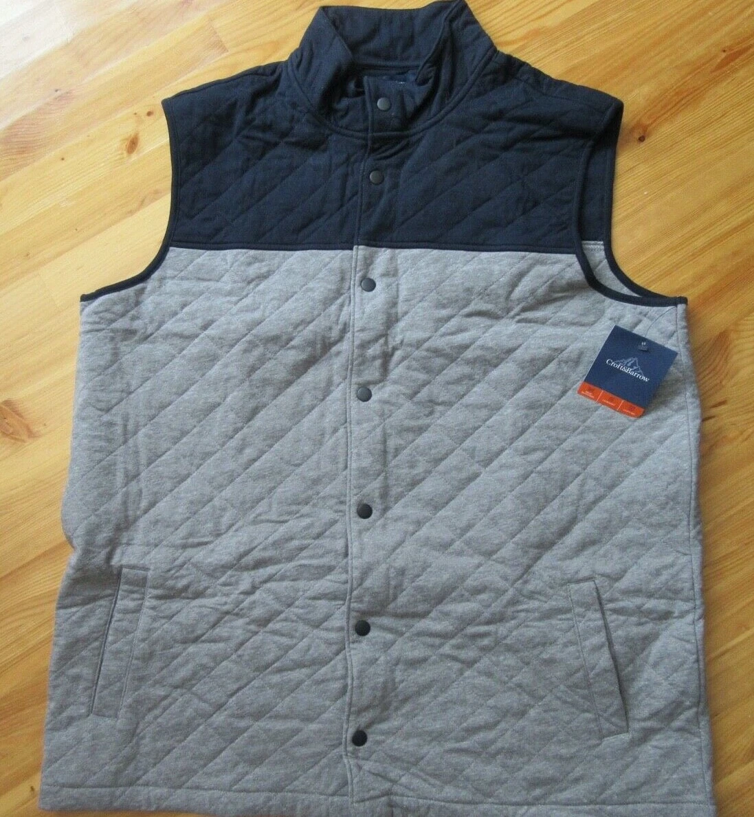 Croft & Barrow Mens XLT Navy/Gray 2 Pockets Quilted Snap Up Vest NWT NICE