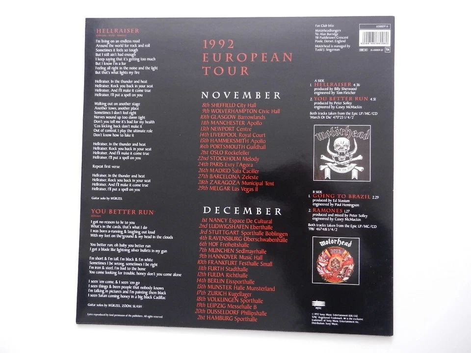 Motorhead - 92 Tour EP (Hellraiser) , Vinyl, EP, Schallplatte Neu - Bild 2 von 2