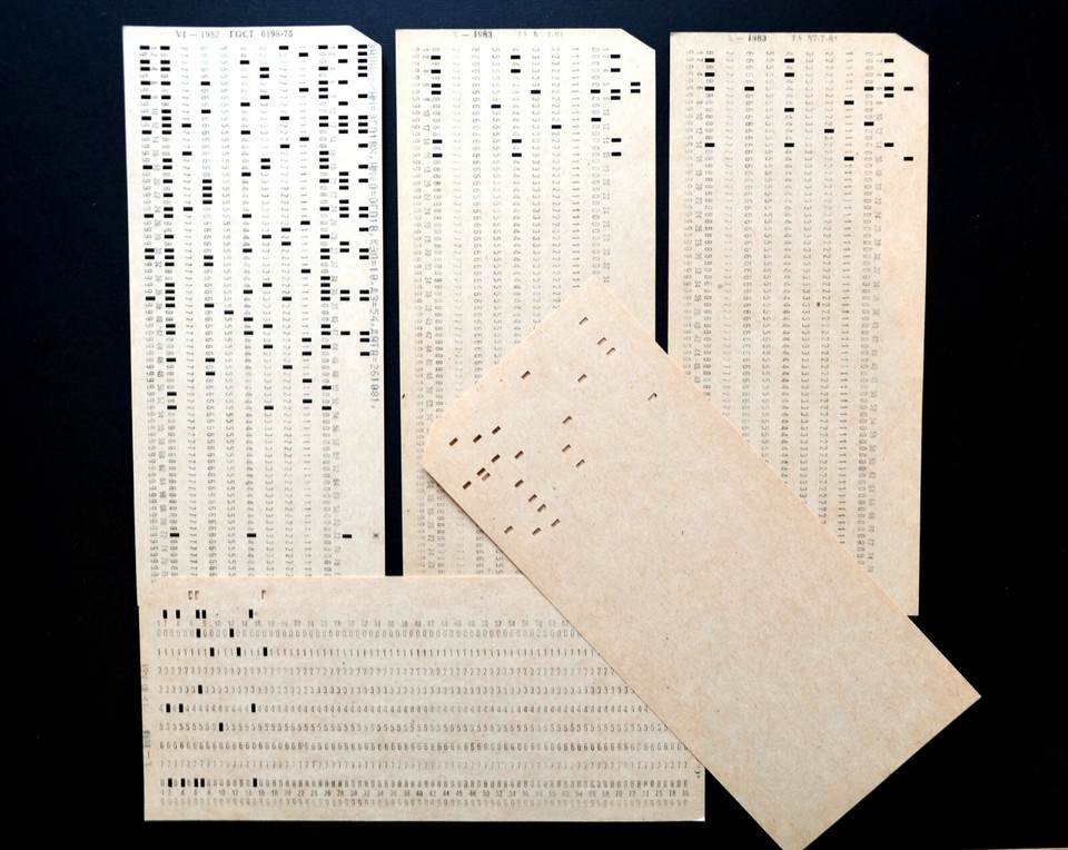 2x VINTAGE MAINFRAME COMPUTER Perforated PUNCH CARDS. IBM 80-column ...