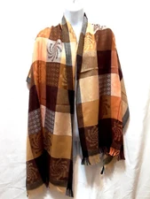 Fashion Pashmina Shawl Wrap Winter Warm Multi Brown Swirl Checkered Design