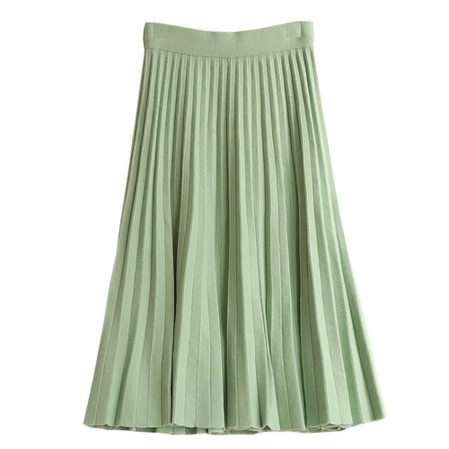 Women Fall Knitted Pleated Skirt Elastic High Waist Winter Swing A-line Casual - Bild 23 von 31