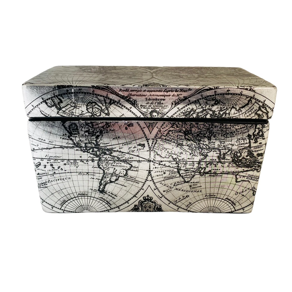 Storage Pot + Lid Ceramic World Map Silver Black Travel Wanderlust Travelling - Image 3 of 4