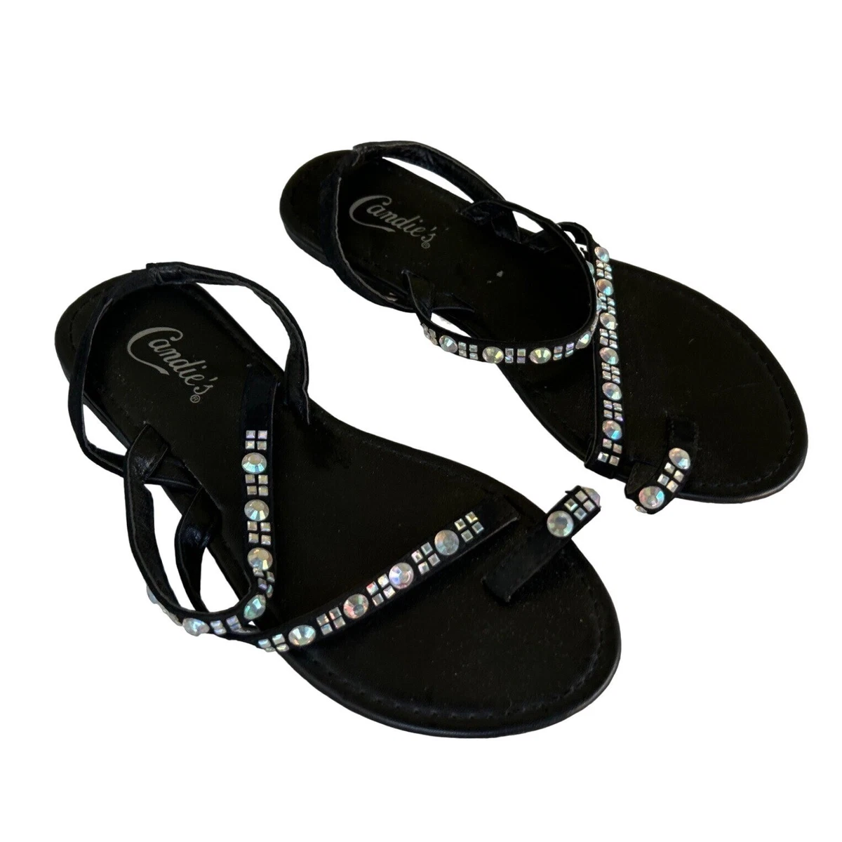 Candies Womens Black Bling Sparkle Wrap Sandals 6 eBay