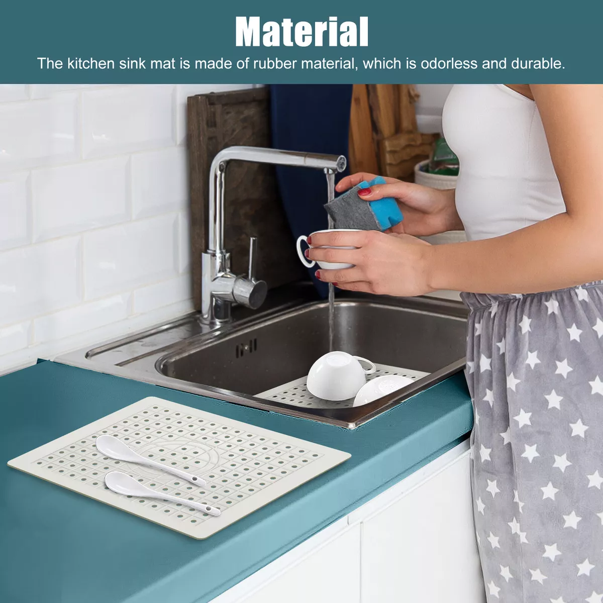 2pcs Kitchen Sink Mats With Holes Non-slip Rubber Drain Pad Glass