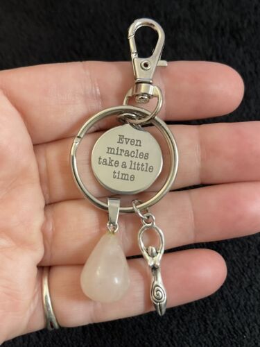 Fertility Charm Keyring Gift Good Luck Baby Energy Rose Quartz IVF TTC Conceive - Picture 1 of 10