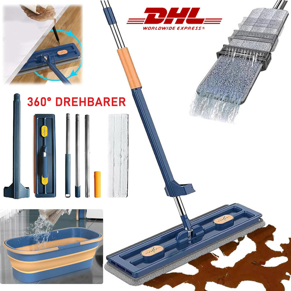 360° Spin Flachmopp mit Auswringfunktion Bodenwischer Boden mit Reinigungseimer