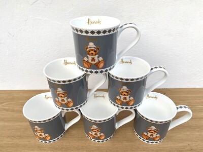 Harrods Kaffeetasse Teddy grau fein Knochen China 6er Set Tee Kaffee ideales Geschenk