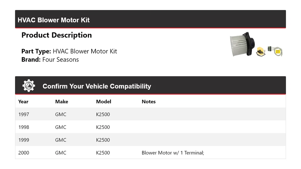 Kit de motor soplador de climatización GMC K2500 1997-2000 4 estaciones 1998 1999 Foto 2 de 3