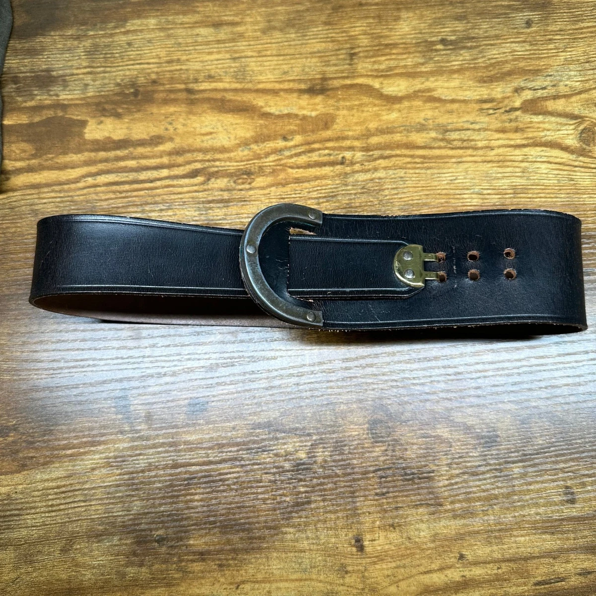 Victor Hugo Nautical Black Ivory Stripe Canvas D-Ring Leather Belt SZ 93 US 10 D Ring Belt Leather Indiana Women main image 2