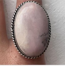 Natural Dendritic Pink Opal .925 Sterling Silver Statement Ring - Size 10