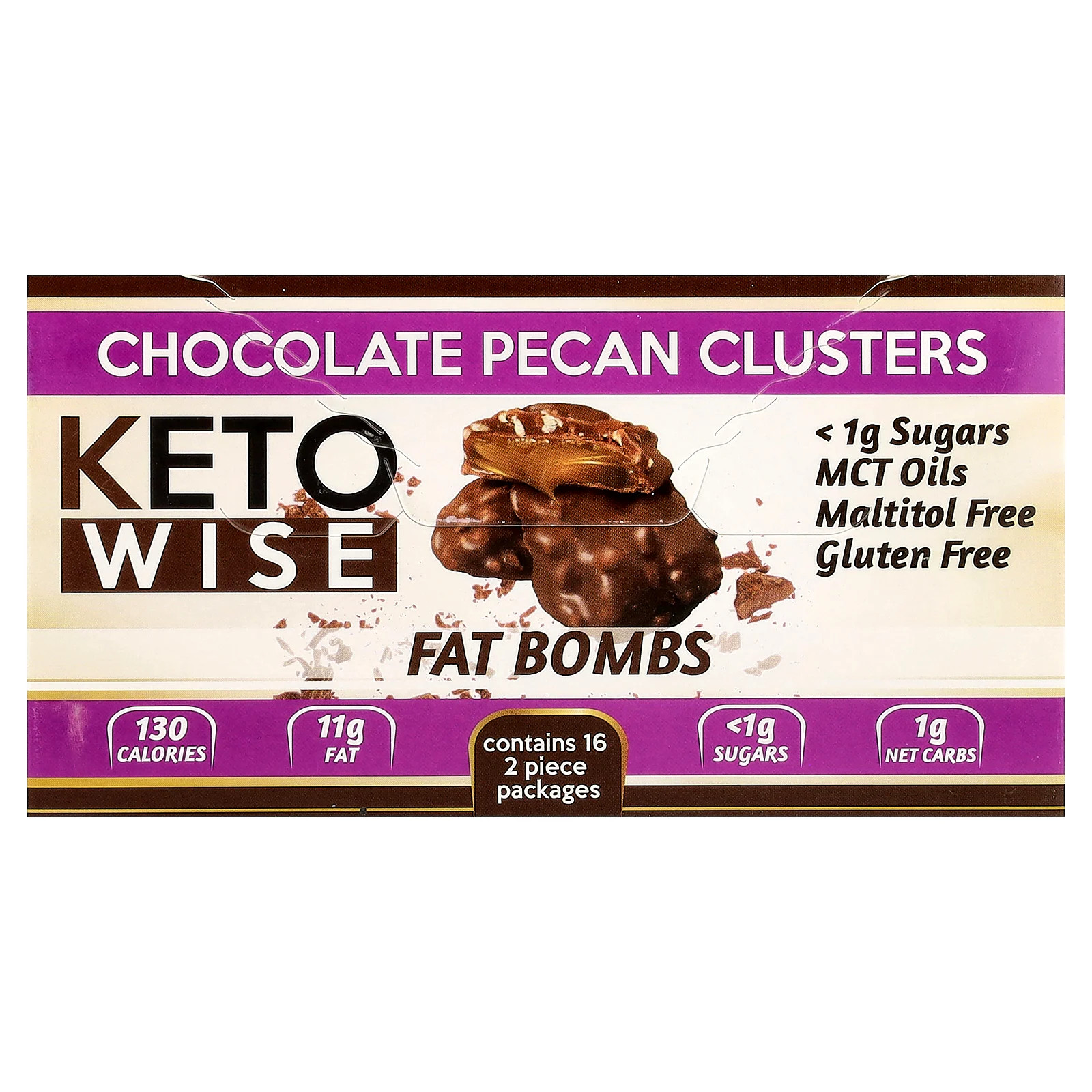 Fat Bombs, Chocolate Pecan Cluster, 16 Packs, 1.13 oz (32 g) Each