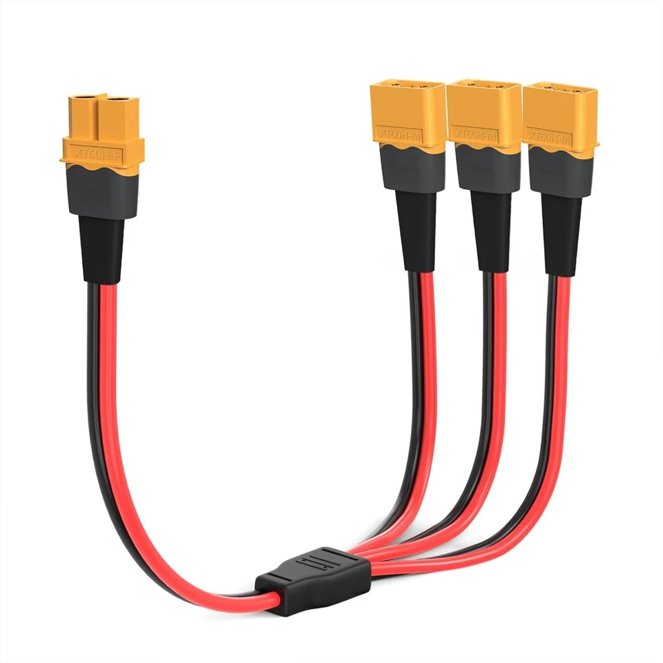 12AWG XT60 Splitter Cable 1FT - Connect 1 Female to 3 Male for Drones & RC Cars - Image 3 of 4