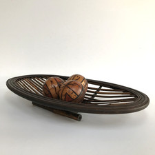 Vintage Bamboo Oval Bowl Basket Decorative Hand Crafted Woven Detail 18x10"