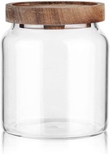 Glass Storage Container Airtight Food Jars Kitchen Canister W/ Wood Lids 20 Oz