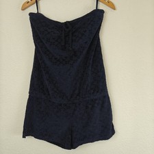 Juicy Couture Y2K Navy Terry Strapless Logo Romper Soft Velour Vibes Size S