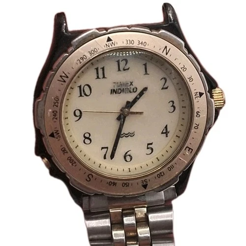 Vintage Timex Indiglo Compass Bezel Gold Tone Analog Men's Watch - Parts  Repair