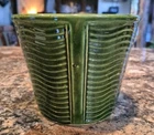 Vtg McCoy Pottery Planter Green Glaze Drip Rib Design