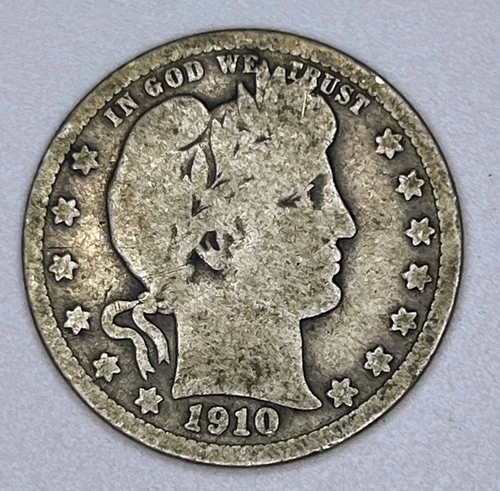 1910 Barber Quarter 25C 90% Silver USA Coin Philadelphia Mint Liberty Head
