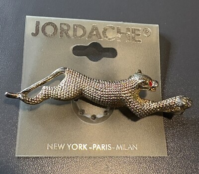 VTG Jaguar with 2 Red Rhinestone Eyes Brooch JORDACHE 2.75  Pin 0063