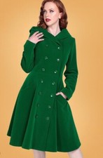 Collectif 50s Heather Quilted Velvet Swing Coat In Green Nwot, Size 6