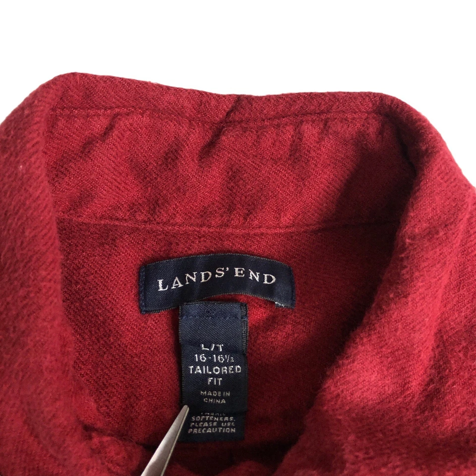 Vintage Lands End Shirt Mens Large Tall LT Red Chamois Flannel Tailored Fit Y2K - Image 3 of 4