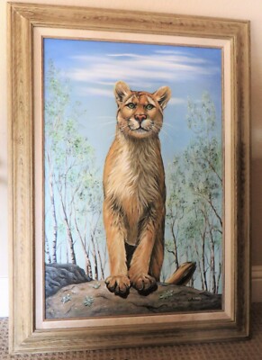 Original Oil Painting of Cougar, Puma, Wild Cat, Mtn. Lion for His Man Cave!